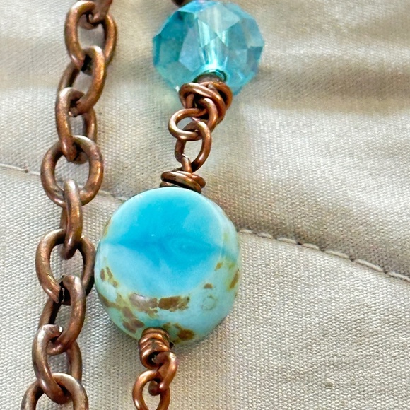 2/$15 Copper Blue & Brown stone/beaded “Sister” bracelet. Heart toggle clasp. - Picture 4 of 16